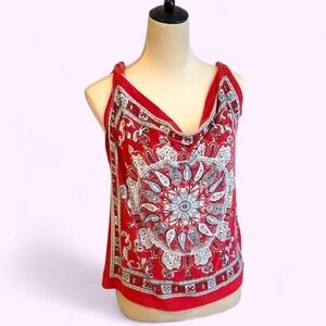 Cato Red Paisley Cowl Neck Resort Top - High-Stretch Drape - Medium
